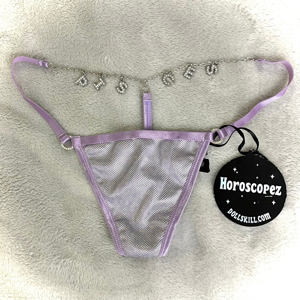 Dolls Kill Horoscopez Pisces Sz Small Lavender Glitter Charm Chain G-String New
